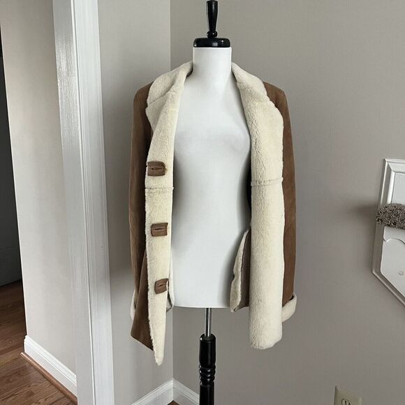 Vintage ASTON Shearling Suede Coat Womens 8 Lambskin Penny Lane Cabincore - Picture 11 of 16
